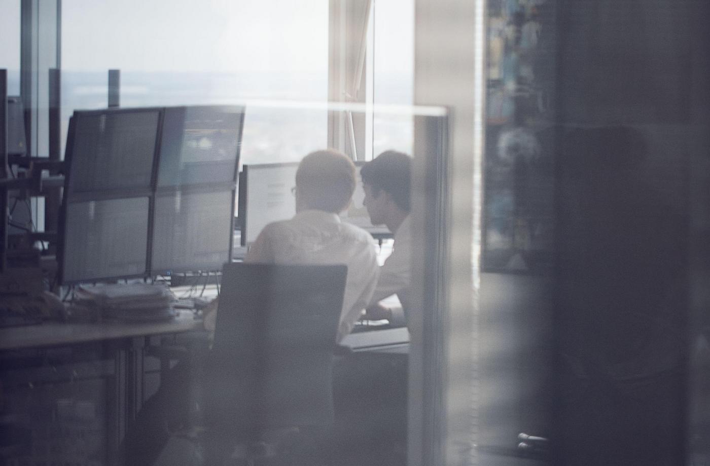 Kollegen schauen sich die Anlagestrategie an