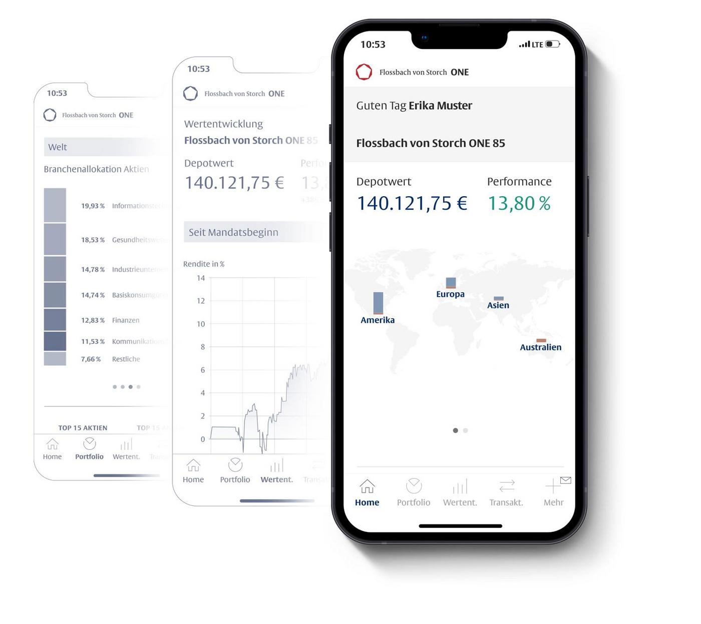Screenshots unserer digitalen Vermögensverwaltung „Flossbach von Storch ONE“ 
